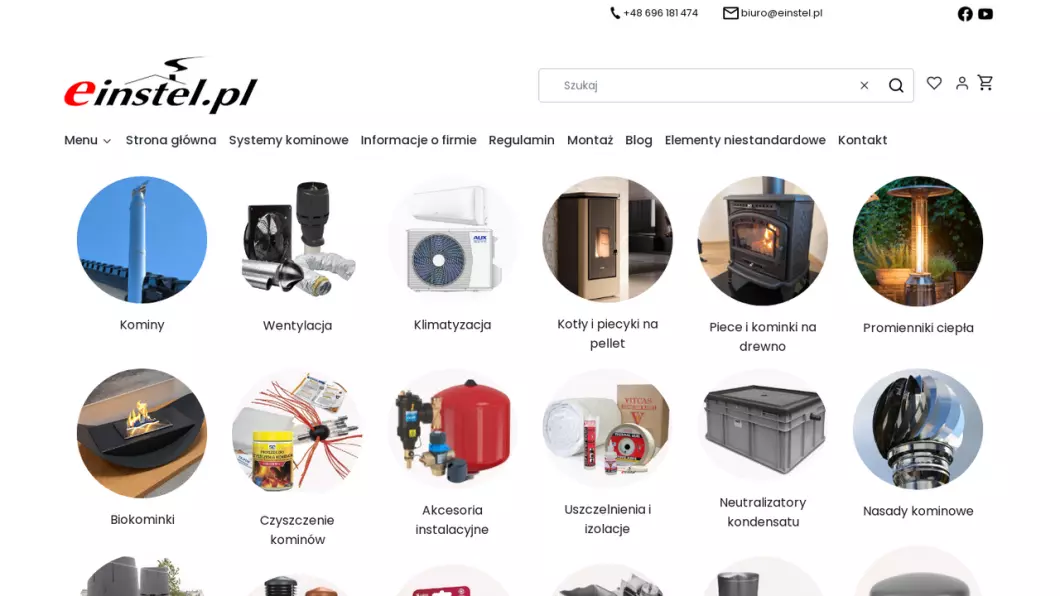 Zrzut ekranu strony Systemy kominowe Einstel.pl