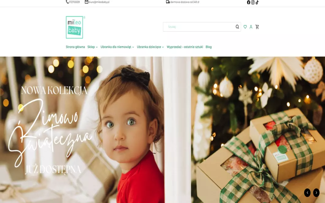 Zrzut ekranu strony Ubranka dla niemowląt - MiLeo Baby