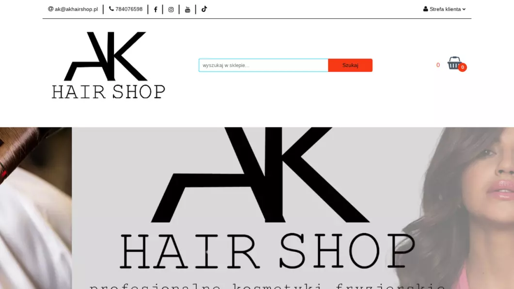 Zrzut ekranu strony AK Hairshop kosmetyki do włosów