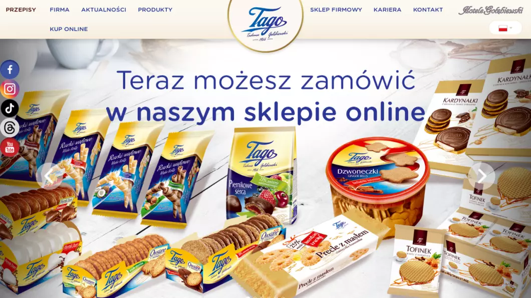 Zrzut ekranu strony Producent ciastek - Tago