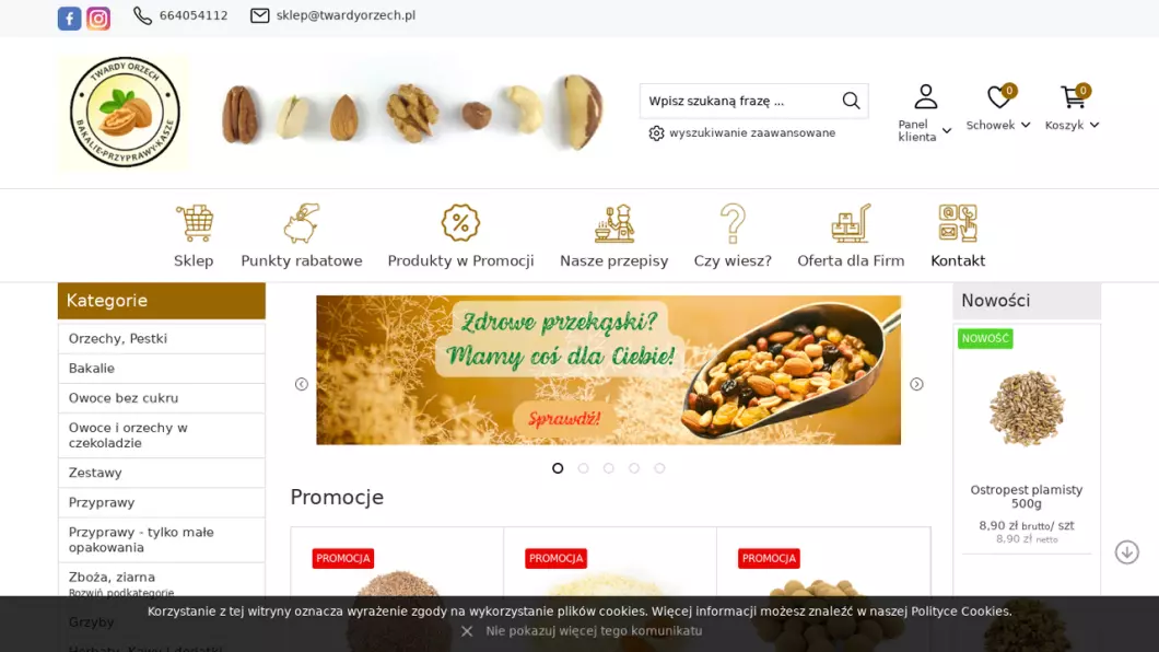 Zrzut ekranu strony Sklep internetowy z bakaliami - Twardy Orzech