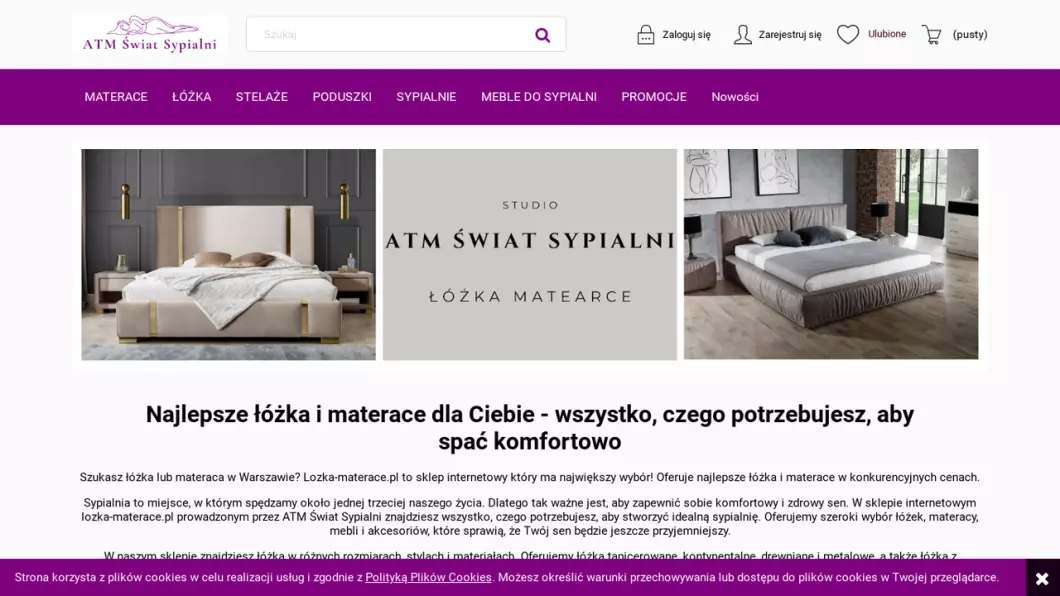 Zrzut ekranu strony Materace do łóżek, do sypialni | Sklep internetowy ATM Świat Sypialni