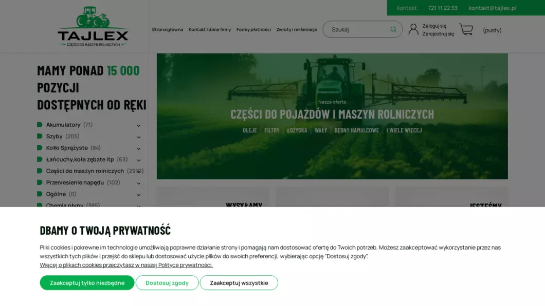Zrzut ekranu strony Części do maszyn rolniczych - Tajlex