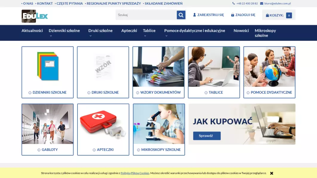 Zrzut ekranu strony Druki, dokumentacje szkolne | Wydawnictwo internetowe Edulex