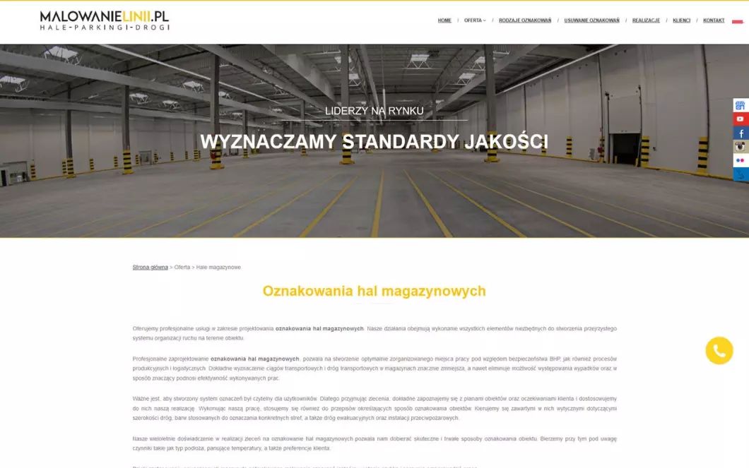 Zrzut ekranu strony Oznakowanie hal, parkingów i dróg - Linie.pl