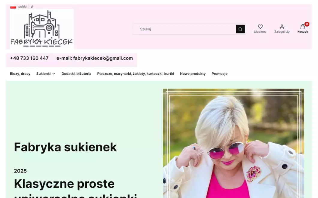 Zrzut ekranu strony Fabryka Kiecek