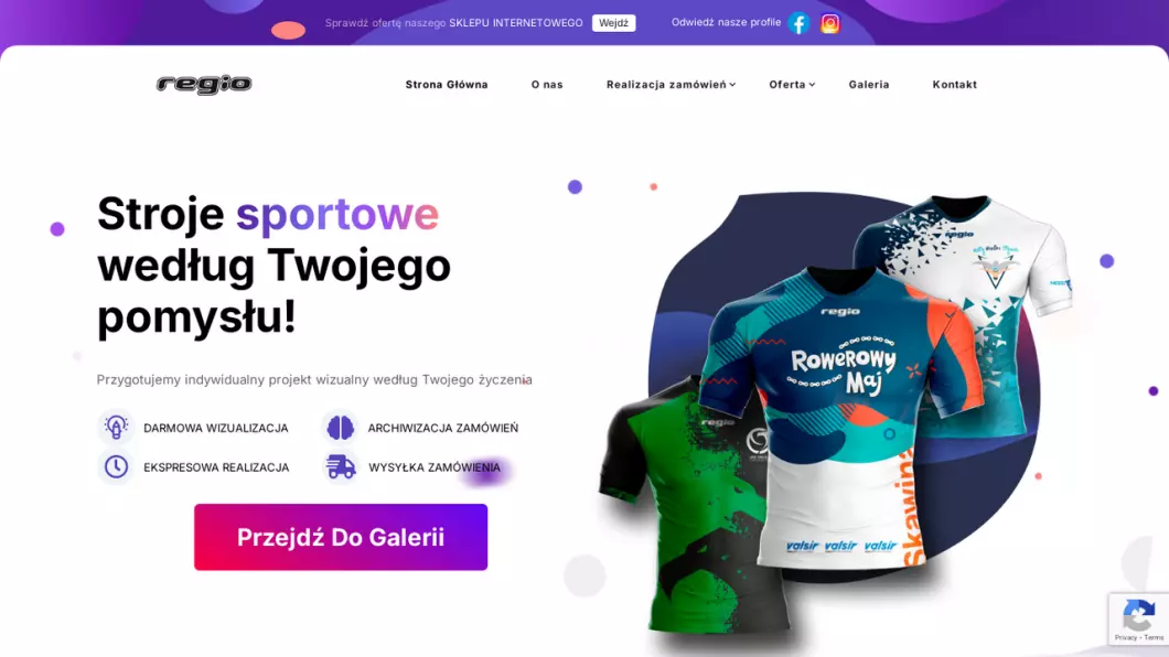 Zrzut ekranu strony Personalizowana odzież sportowa	na zamówienie Regio