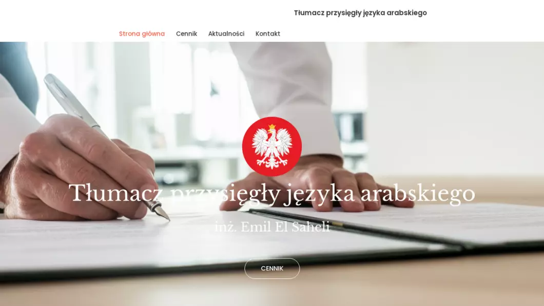 Zrzut ekranu strony Tłumacz przysięgły języka arabskiego