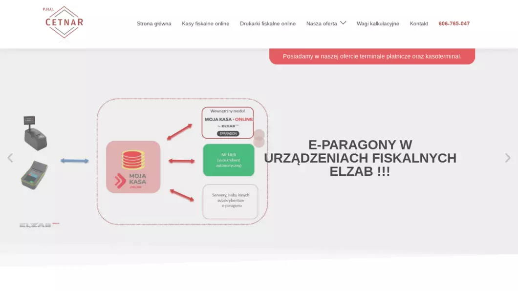 Zrzut ekranu strony CETNAR - Kasy Fiskalne Łódź