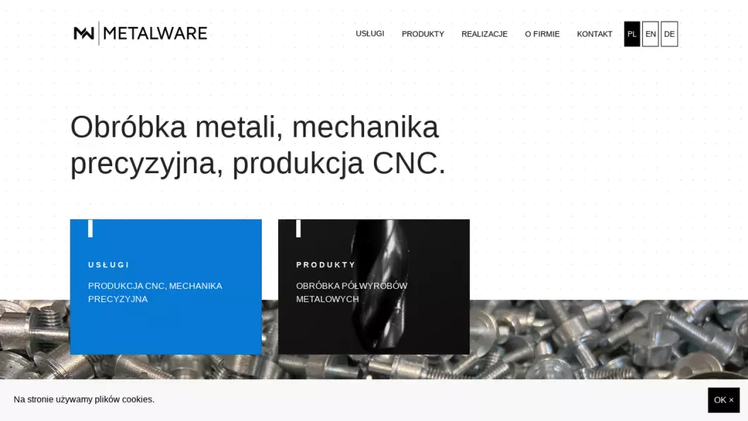 Zrzut ekranu strony Metalware - Zakład obróbki metali