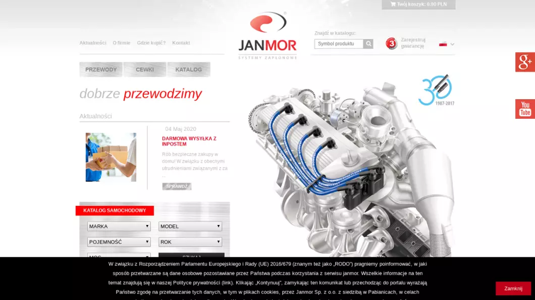 Zrzut ekranu strony JANMOR - producent przewodów zapłonowych
