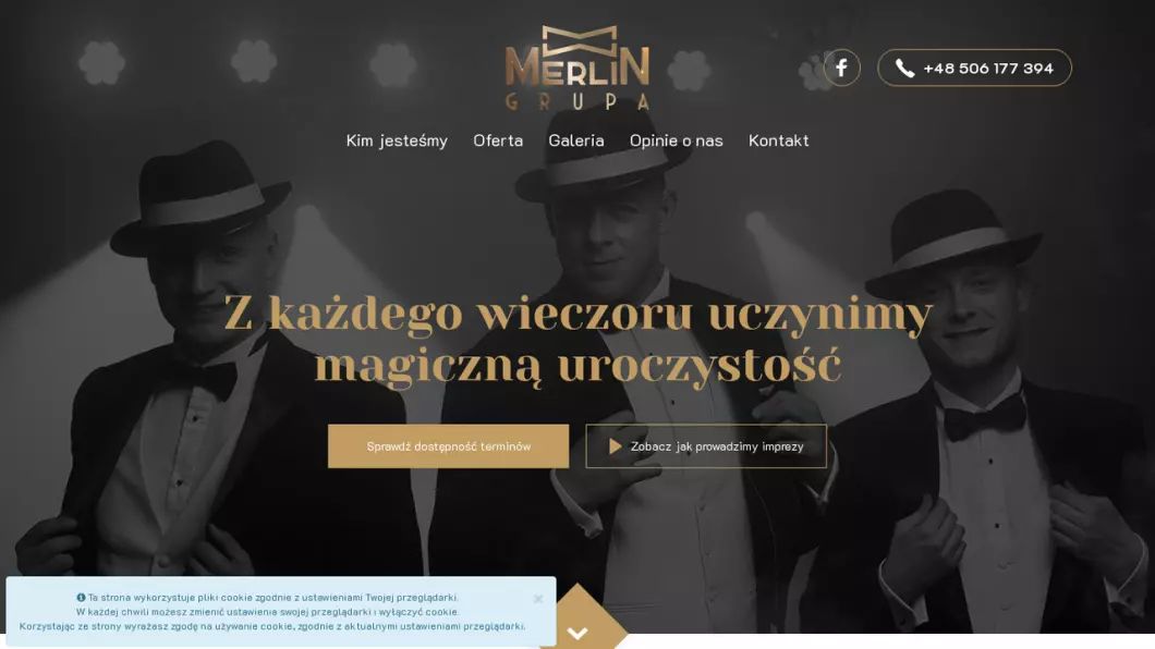 Zrzut ekranu strony GRUPA MERLIN - DJ weselny, wodzirej na wesele
