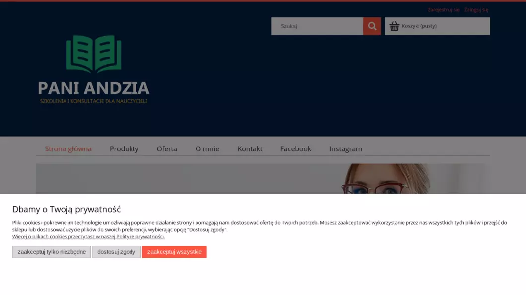Zrzut ekranu strony Szkolenia, konsultacje dla nauczycieli, rady pedagogicznej | Pani Andzia