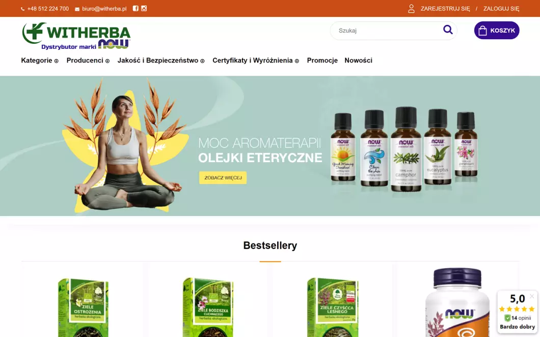Zrzut ekranu strony Dystrybutor Now Foods - WIT-HERBA