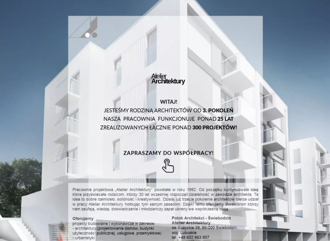 Zrzut ekranu strony Architekt Świebodzin - Atelier Architektury Paweł Potok
