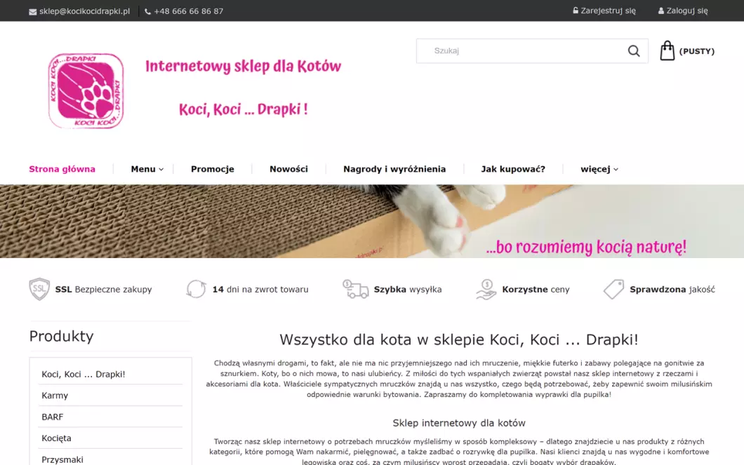 Zrzut ekranu strony Koci, Koci ... Drapki!