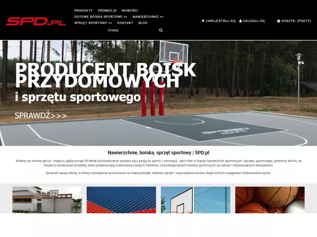 Zrzut ekranu strony Sklep internetowy SPD.pl - nawierzchnie, boiska, sprzęt sportowy