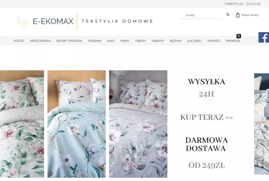 Zrzut ekranu strony E-Ekomax - sklep z pościelą